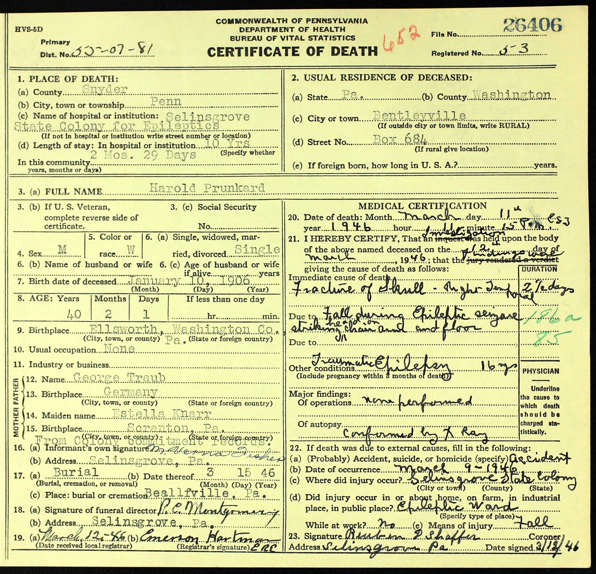 death certificate